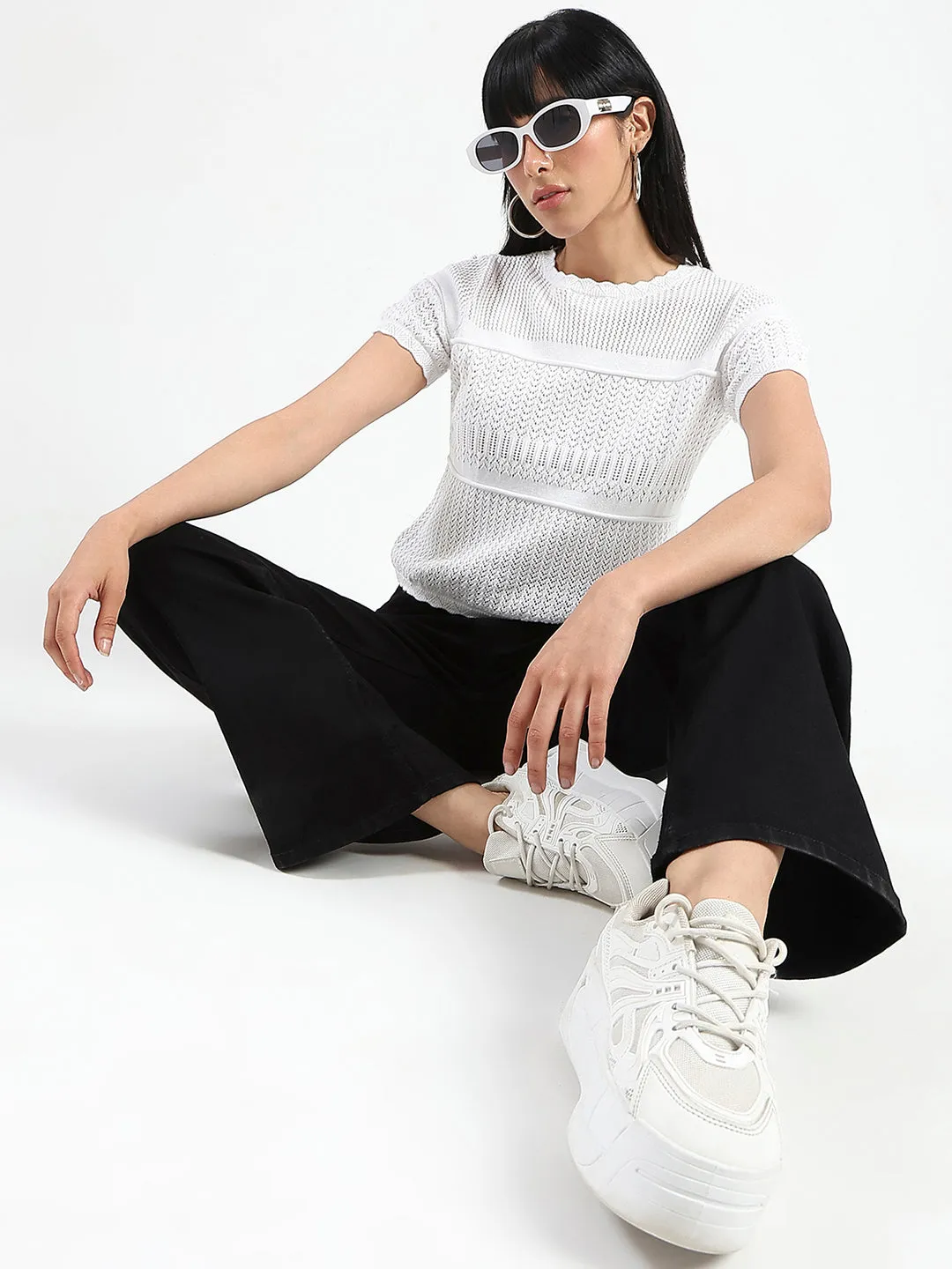 Textured Loose Luxury Madame Stone Wash Wide Leg Black Jeans