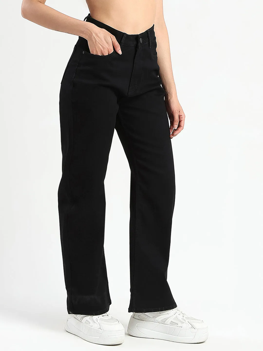 Fashion Must-Have Madame Stone Wash Wide Leg Black Jeans
