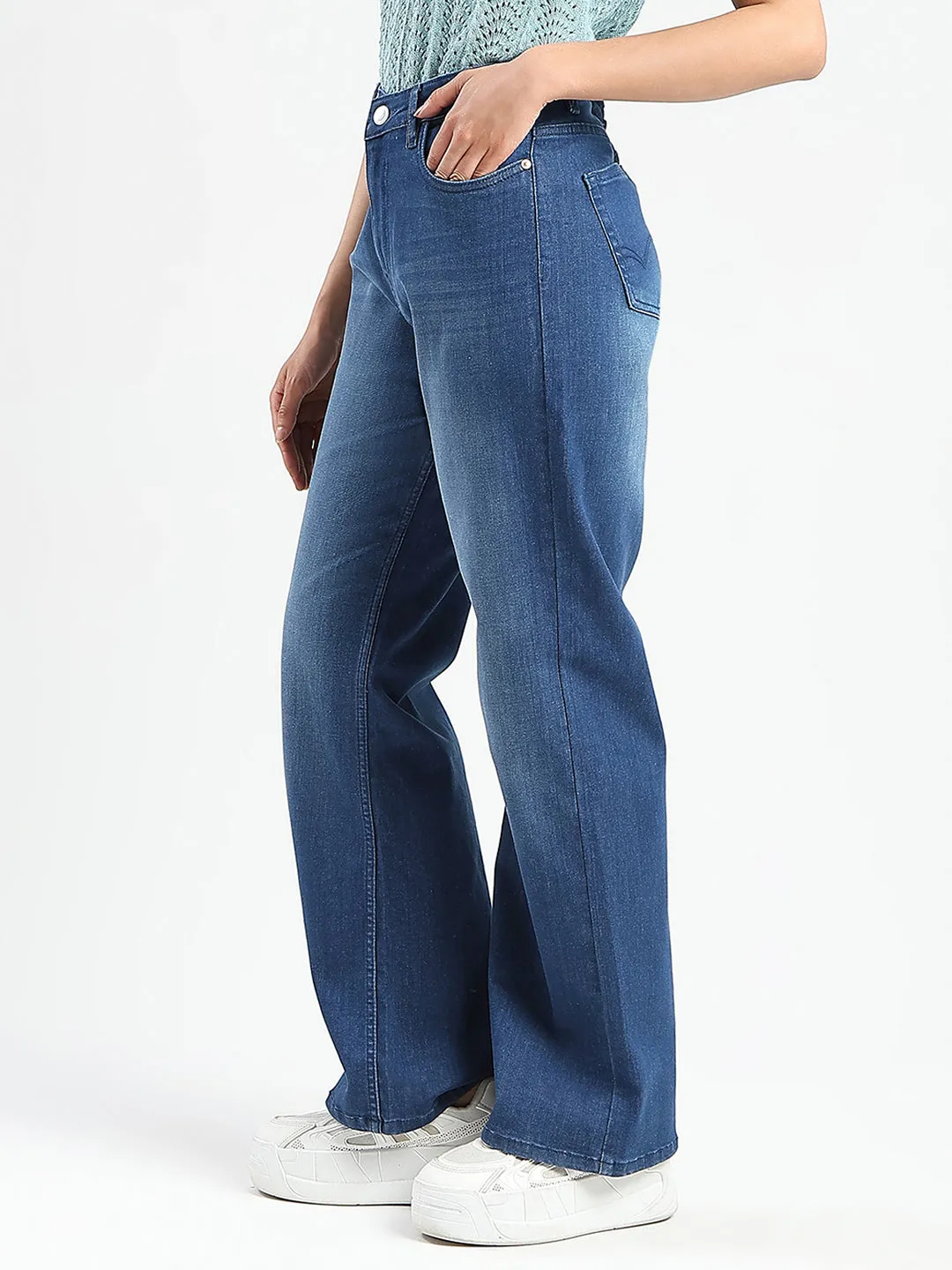 Vibrant Formal Earthy Music Event Madame Stone Wash Wide Leg Dark Blue Jeans