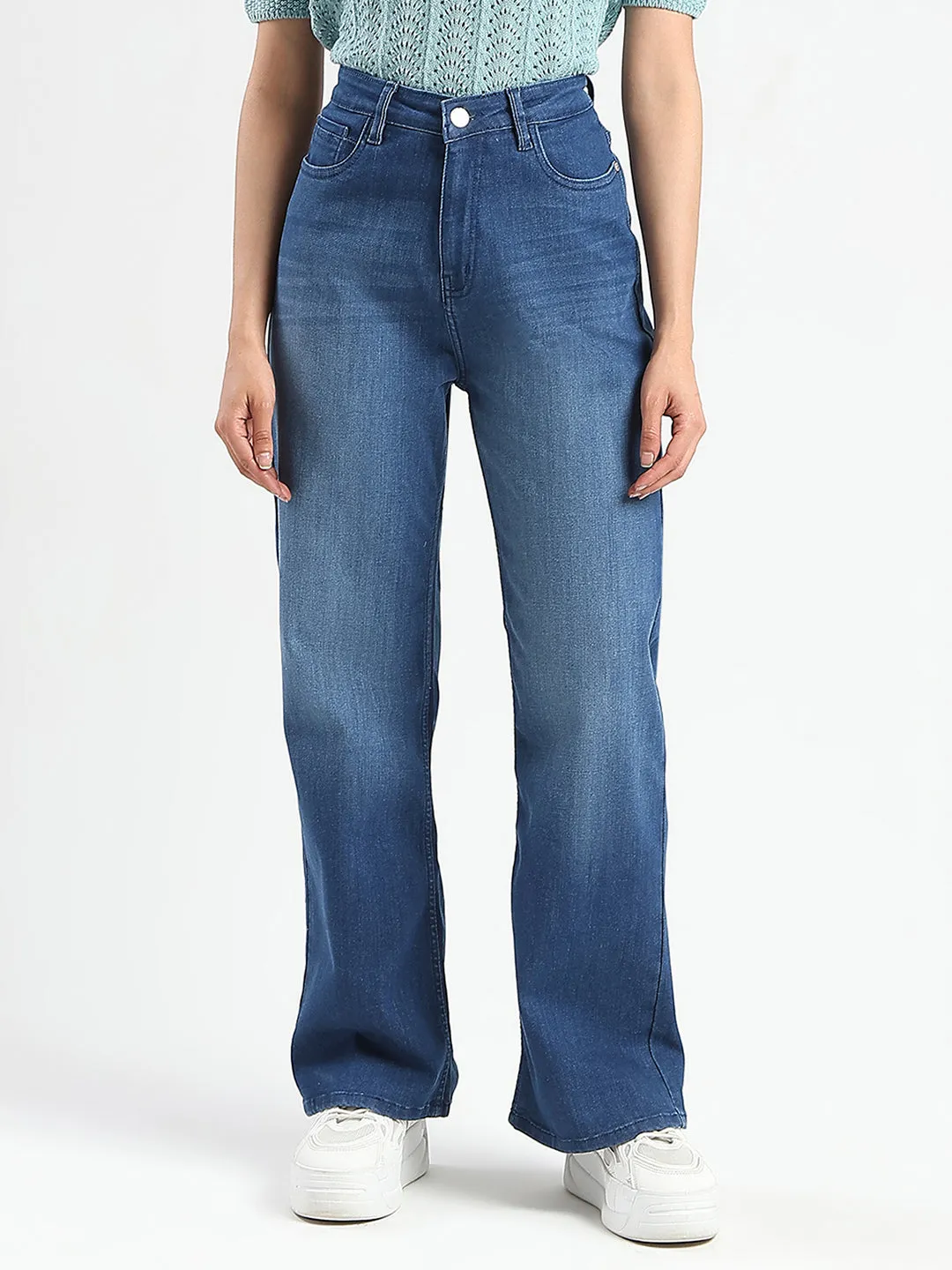 Tailored Style No Fuss Wear Madame Stone Wash Wide Leg Dark Blue Jeans