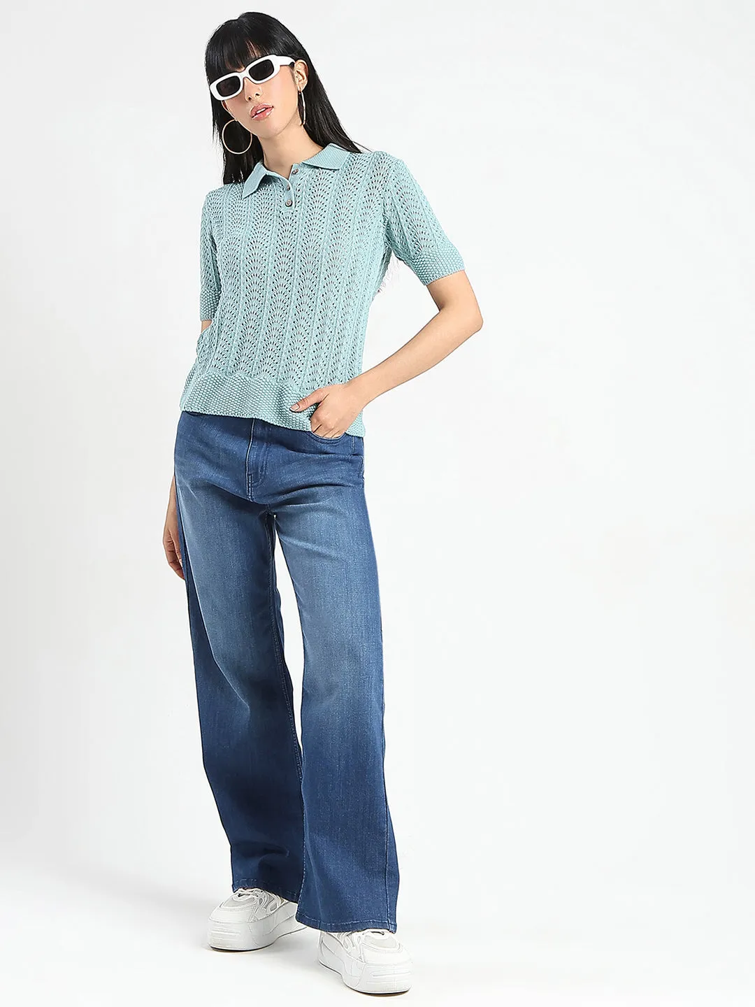 Madame Stone Wash Wide Leg Dark Blue Jeans Streetwear Mood