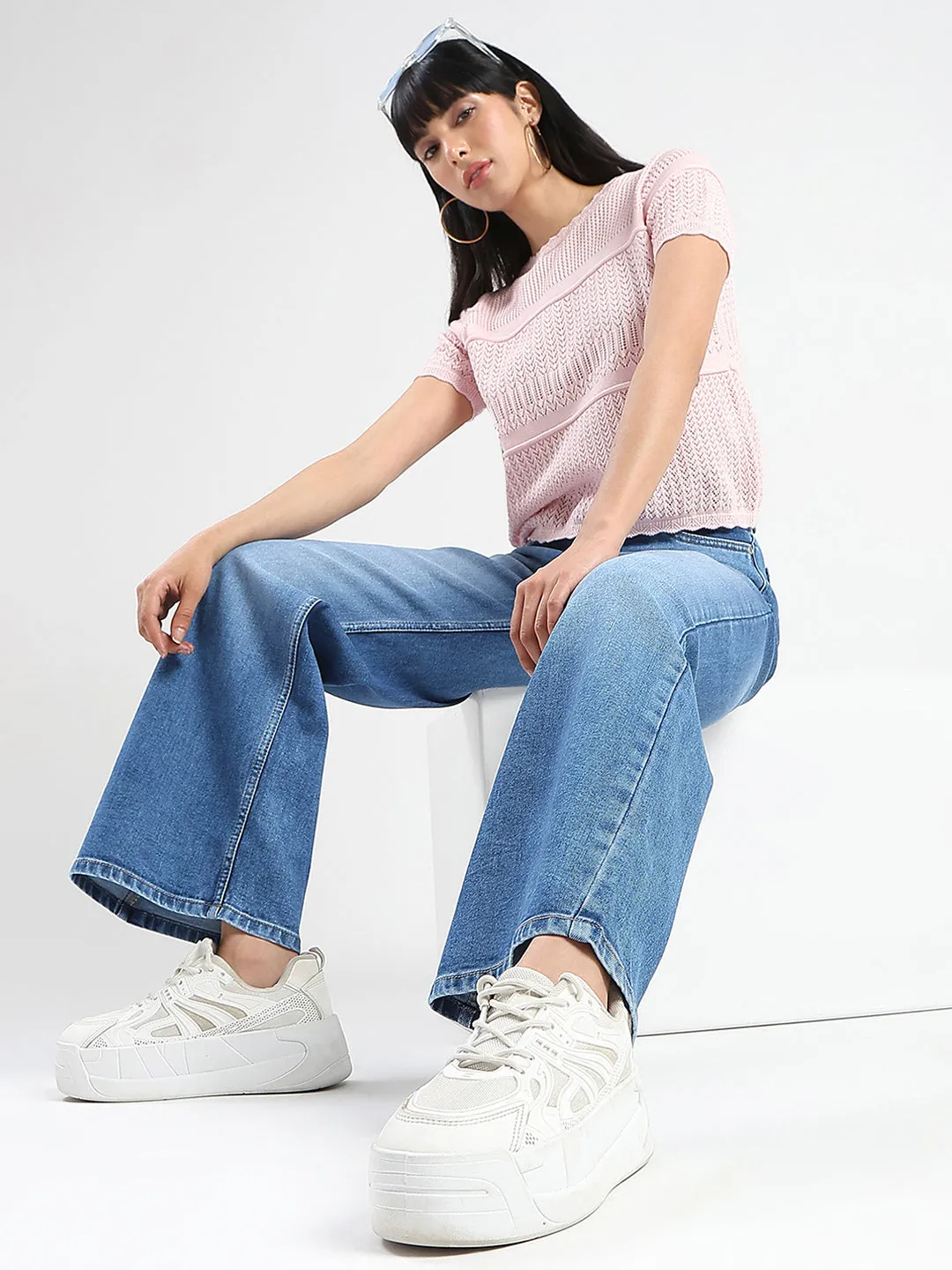 Madame Stone Wash Wide Leg Light Blue Cotton Blend Jeans Light material Street Appeal