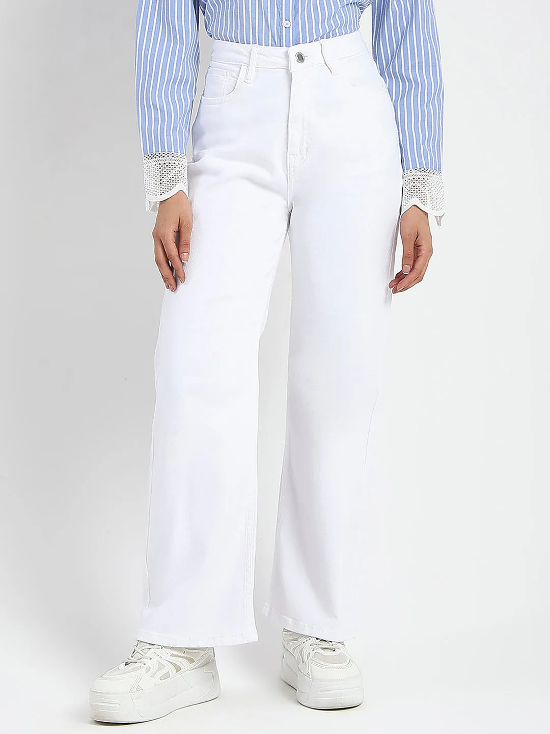 Madame Stone Wash Wide Leg White Jeans Daily Wear Nature Lover Go-To Choice