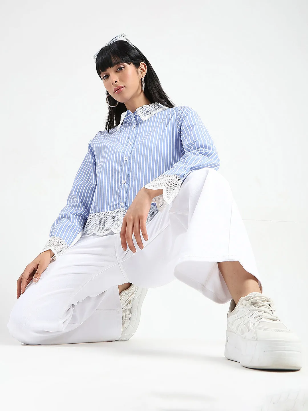 Quick Match Relax Mode Madame Stone Wash Wide Leg White Jeans