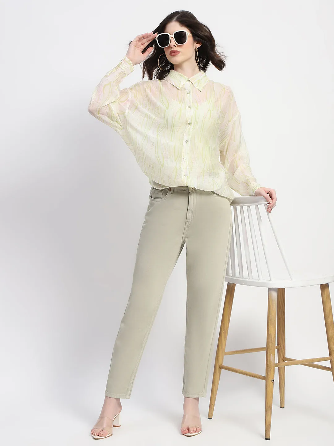 Effortless casual Trendy Evening Stroll Madame Straight Fit Cotton Mint Denim