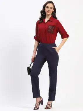 Quick Access Stable Shape Madame Straight Fit Navy Trousers