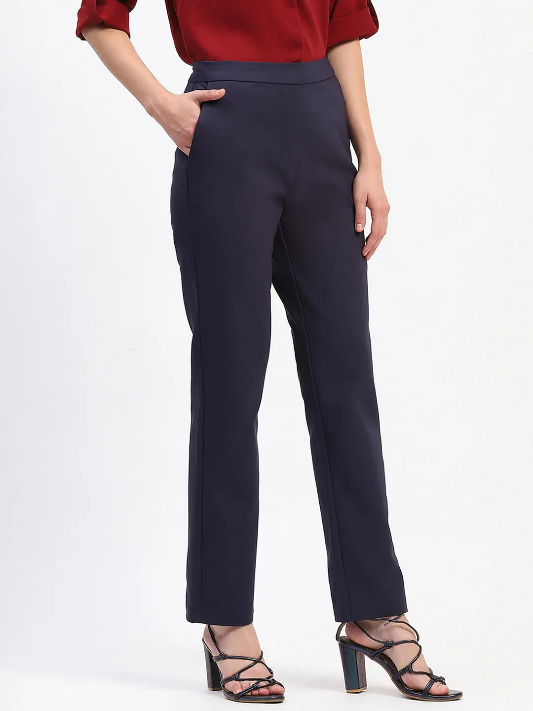 Form Fitting Slim Silhouette Madame Straight Fit Navy Trousers