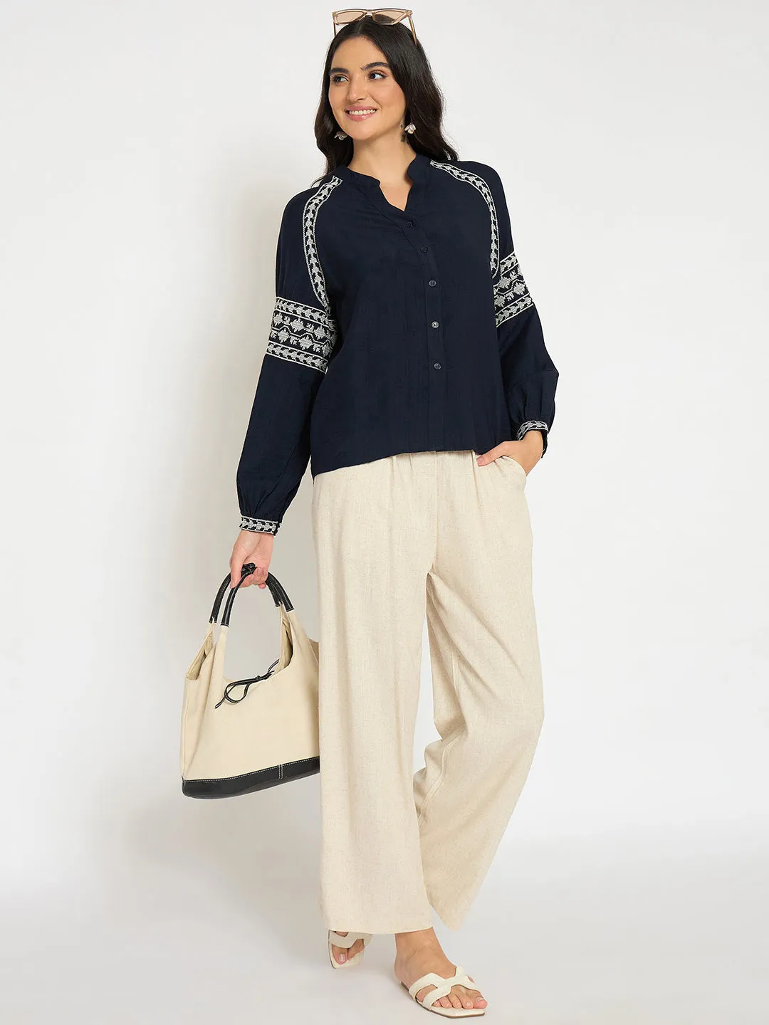 Madame Straight Fit Solid Beige Rayon Blend Trousers Comfort Design TearResistantPanels