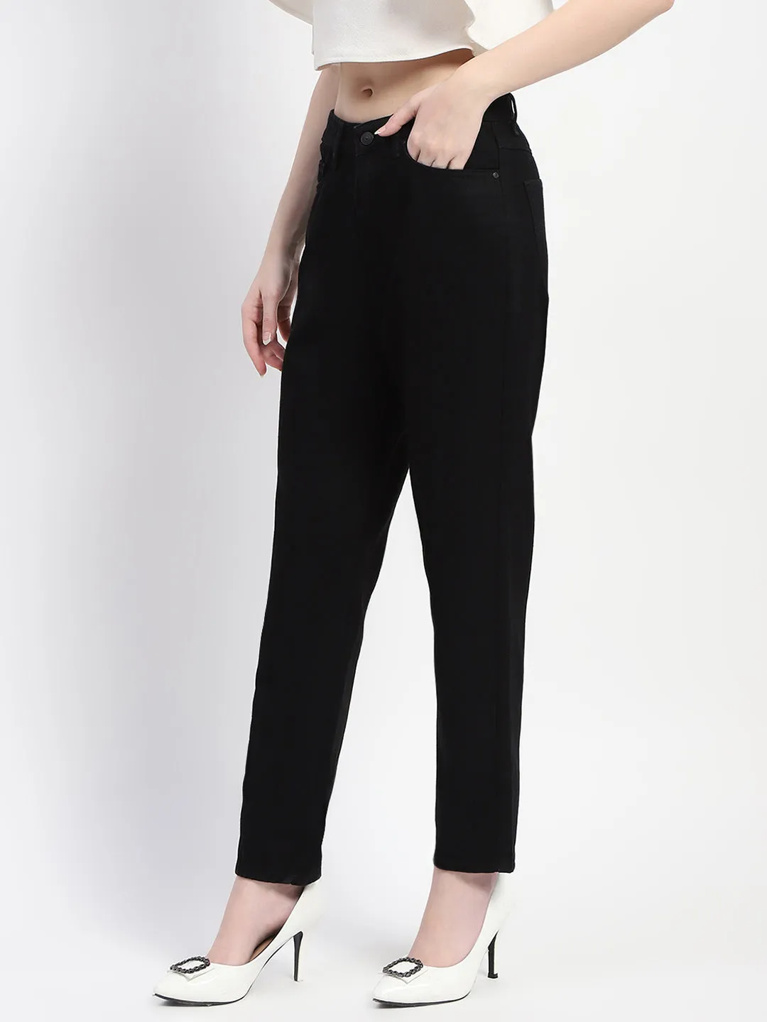 Relaxed Aesthetic Bold Road Trip Madame Straight Fit Solid Black Denim