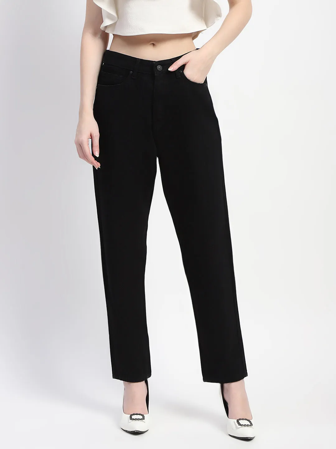 Madame Straight Fit Solid Black Denim Universal Favorite Flexible Waist