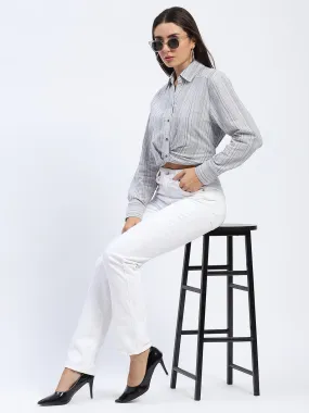 Madame Striped Overlap Detailing Off White Shirt Quick Dry Technology Affordable Luxury