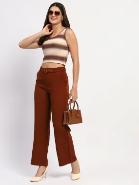 Effortless Comfort Madame Striped Sleeveless Cotton Brown Crop Sweater