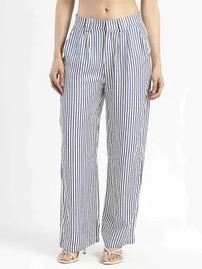 Outdoor Flex Compact Storage Madame Striped Wide Leg Viscose Blend Navy Blue Trousers