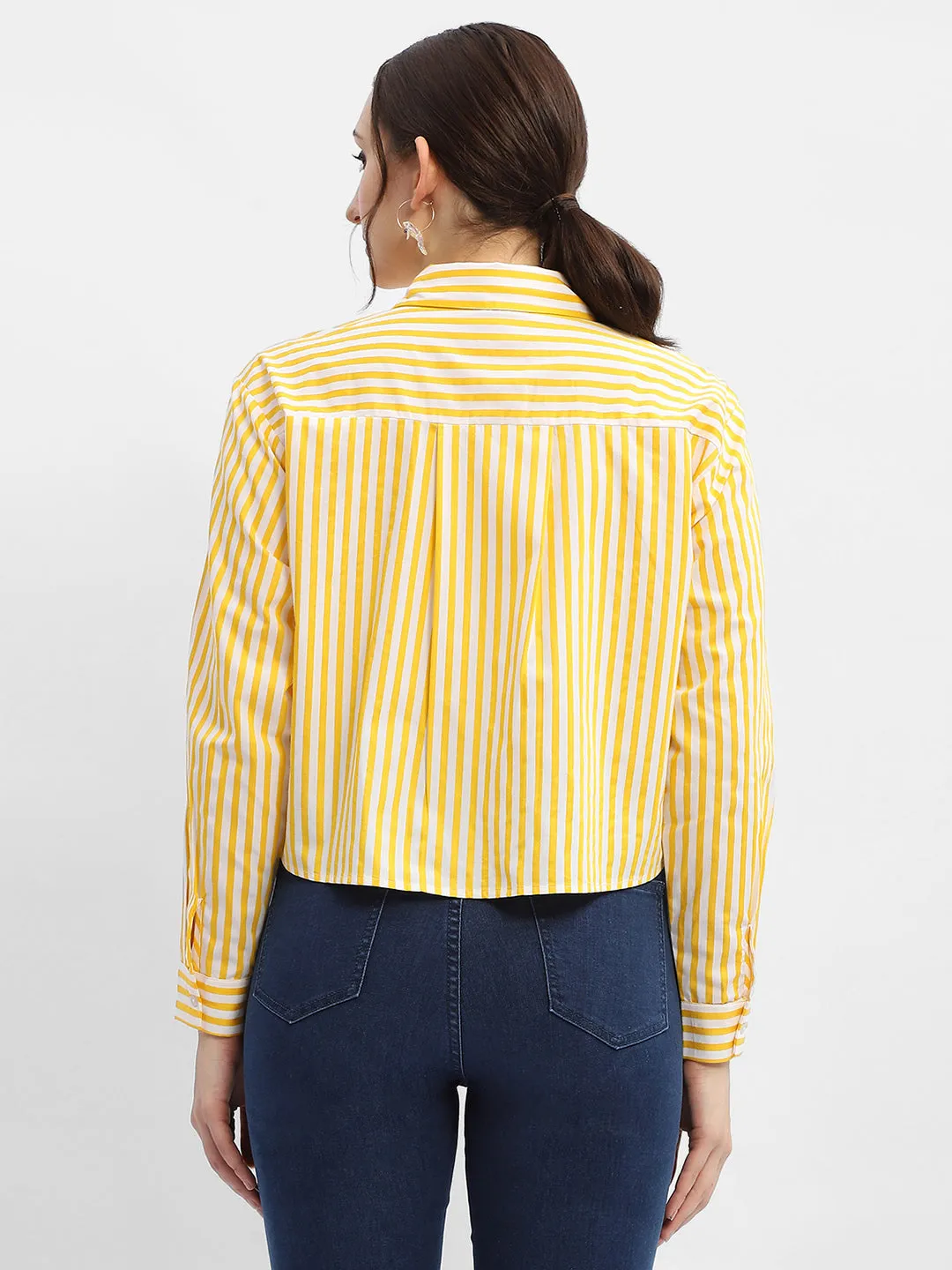 Comfortable Layer Quick Dry Construction Madame Striped Yellow Regular Shirt