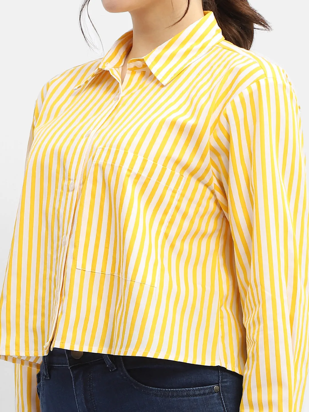 Madame Striped Yellow Regular Shirt Checkered Style Tagless Design