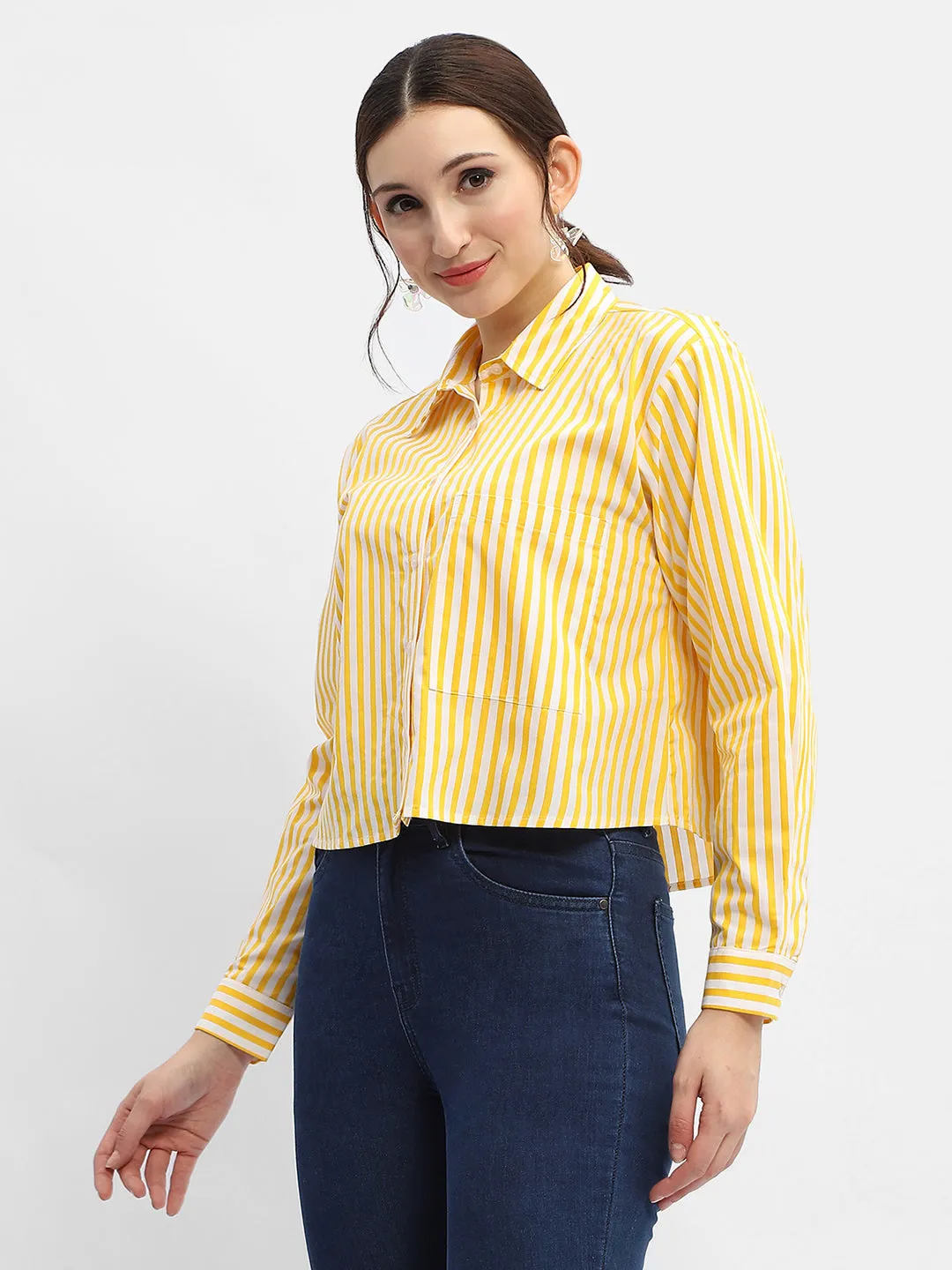 Madame Striped Yellow Regular Shirt Minimalist Aesthetic