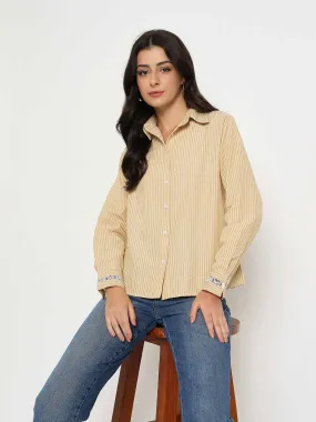 Effortless Comfort Madame Textured Embroidered Accents Beige Shirt