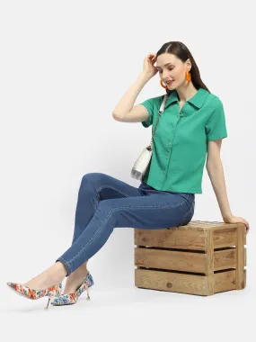 Madame Textured Green Half Sleeve Shirt Tall Length Sustainable Weave