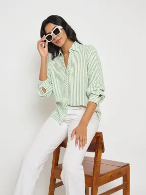 Madame Textured Green Striped Shirt Stylish Detail