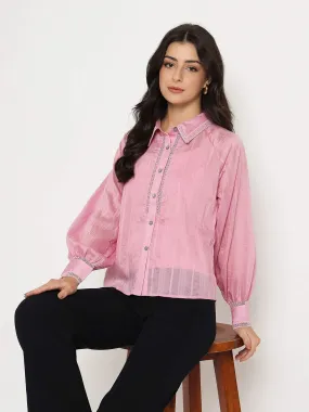 Gym Companion Madame Textured Nylon Blend Pink Full Sleeve Shirt