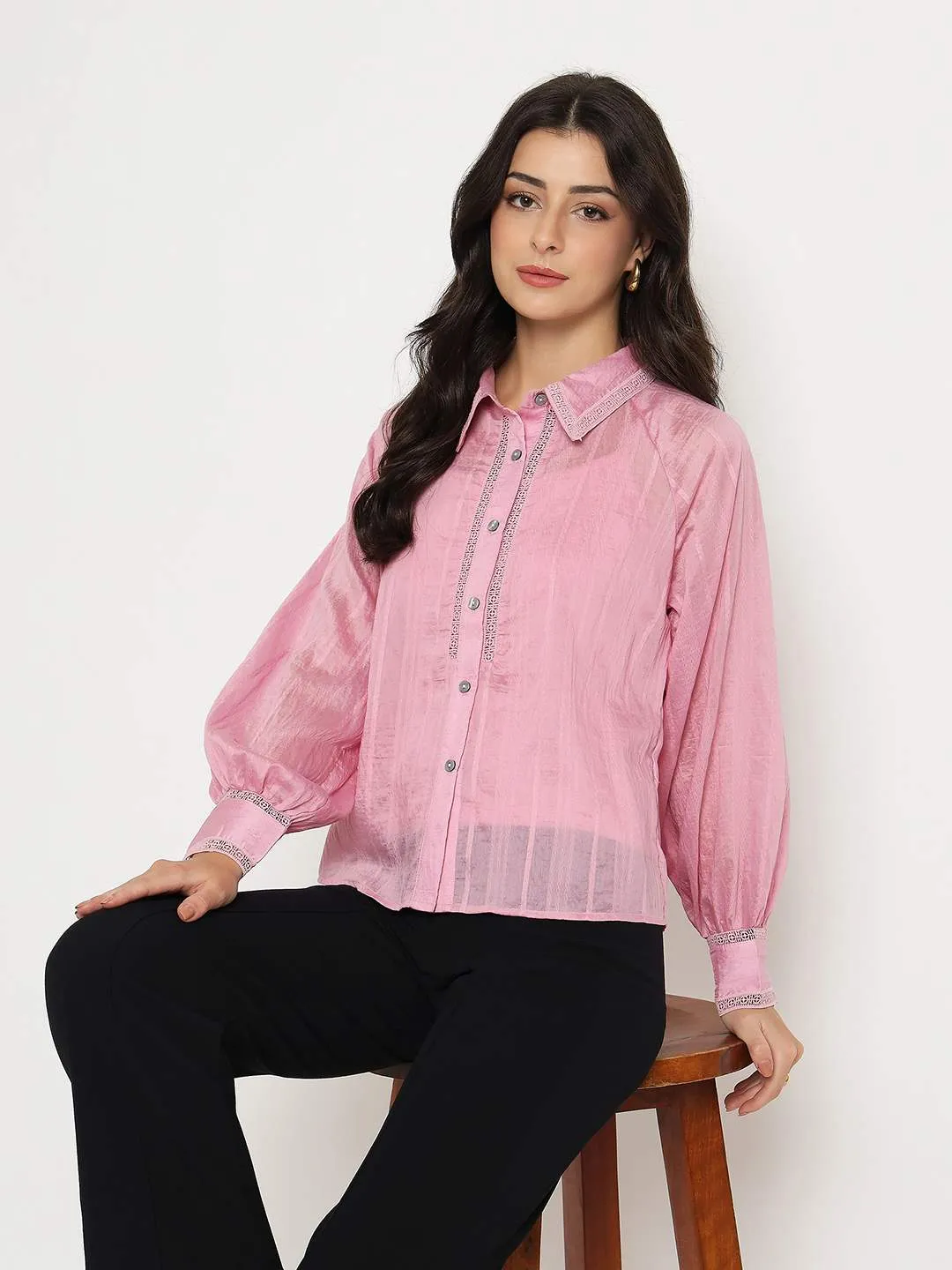Gym Companion Madame Textured Nylon Blend Pink Full Sleeve Shirt
