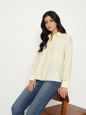Odor Resistant Workwear Approved Madame Textured Solid Cream Rayon Blend Shirt