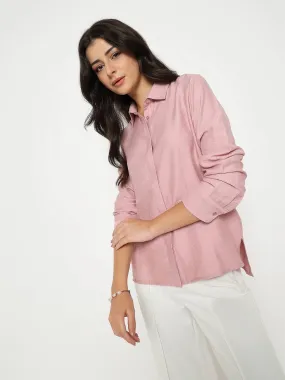 Madame Textured Solid Pink Rayon Blend Shirt Rugged Style
