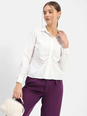 Social Meetup Timeless Design Madame Textured White Ruched Shirt
