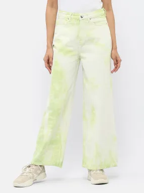 Madame Tie-Dye Green Wide Leg Jeans Durable Fabric Fresh Look
