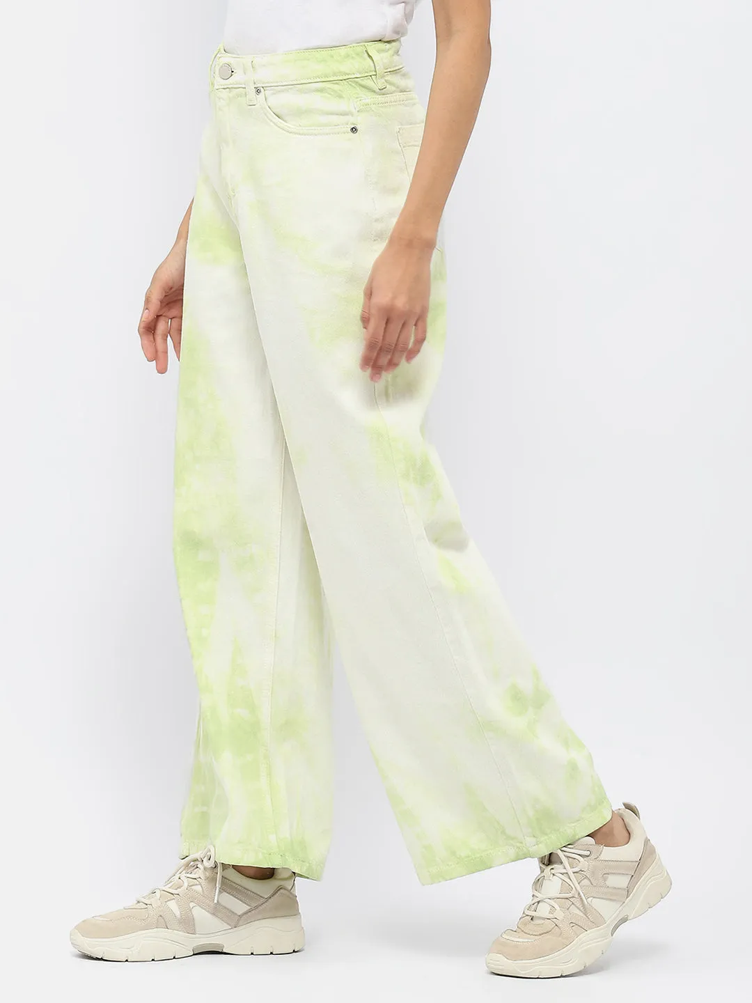 Casual Musthave Lockstitch Construction Madame Tie-Dye Green Wide Leg Jeans