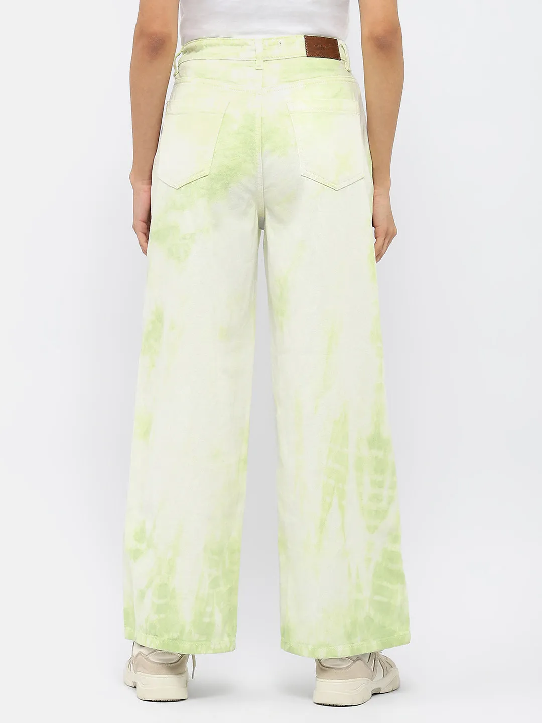 Weekend Getaway Stylish Madame Tie-Dye Green Wide Leg Jeans