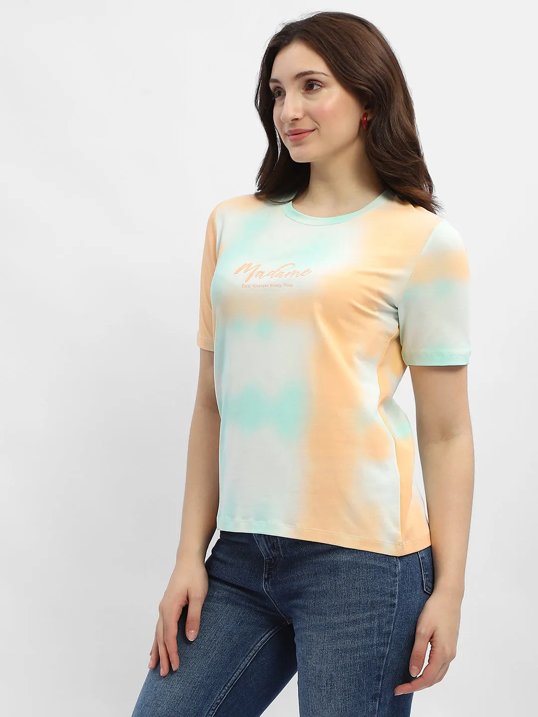 Madame Tie-Dye Orange Cotton T-Shirt Flexible Design
