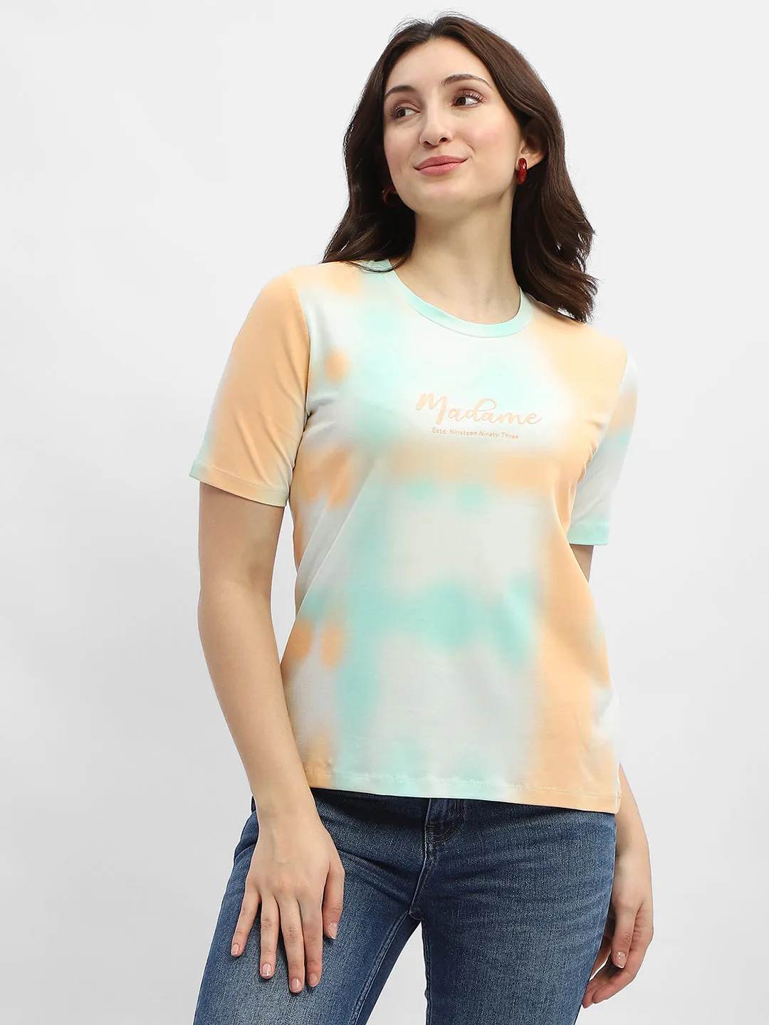 Comfy Casual Wear Madame Tie-Dye Orange Cotton T-Shirt