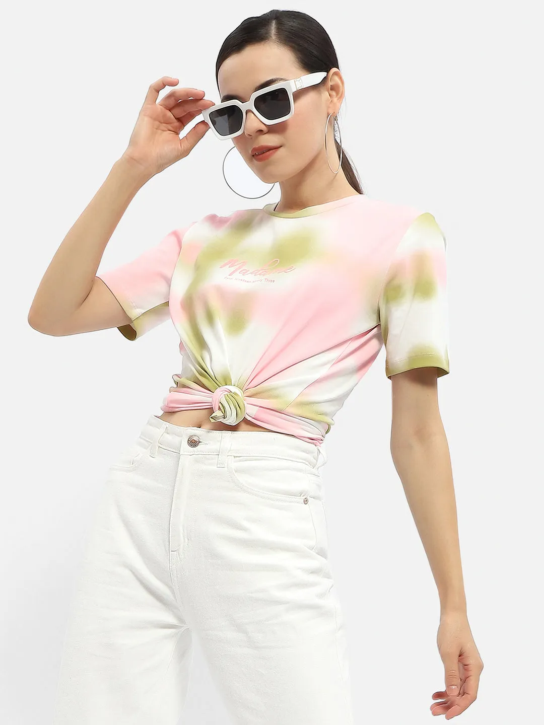 Minimalist Stitching Cool Layer Wear Madame Tie-Dye Pink Regular T-Shirt