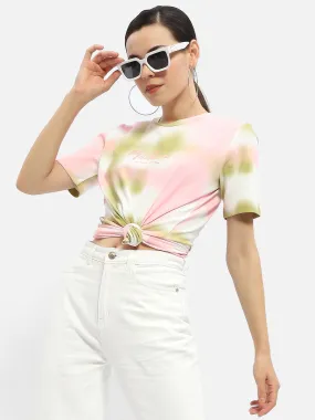 Minimalist Stitching Cool Layer Wear Madame Tie-Dye Pink Regular T-Shirt