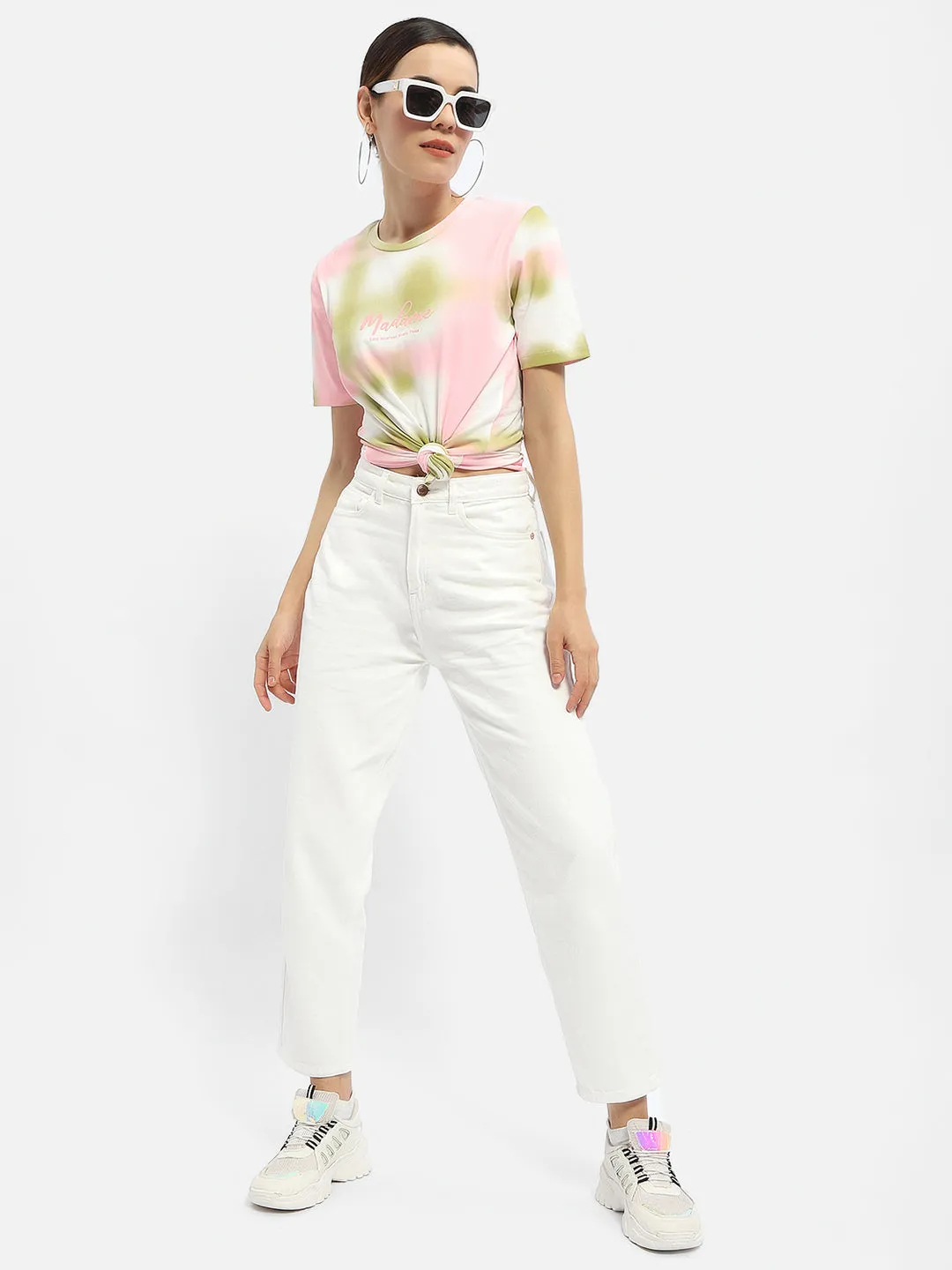 LayeredHemDetails contrast Madame Tie-Dye Pink Regular T-Shirt