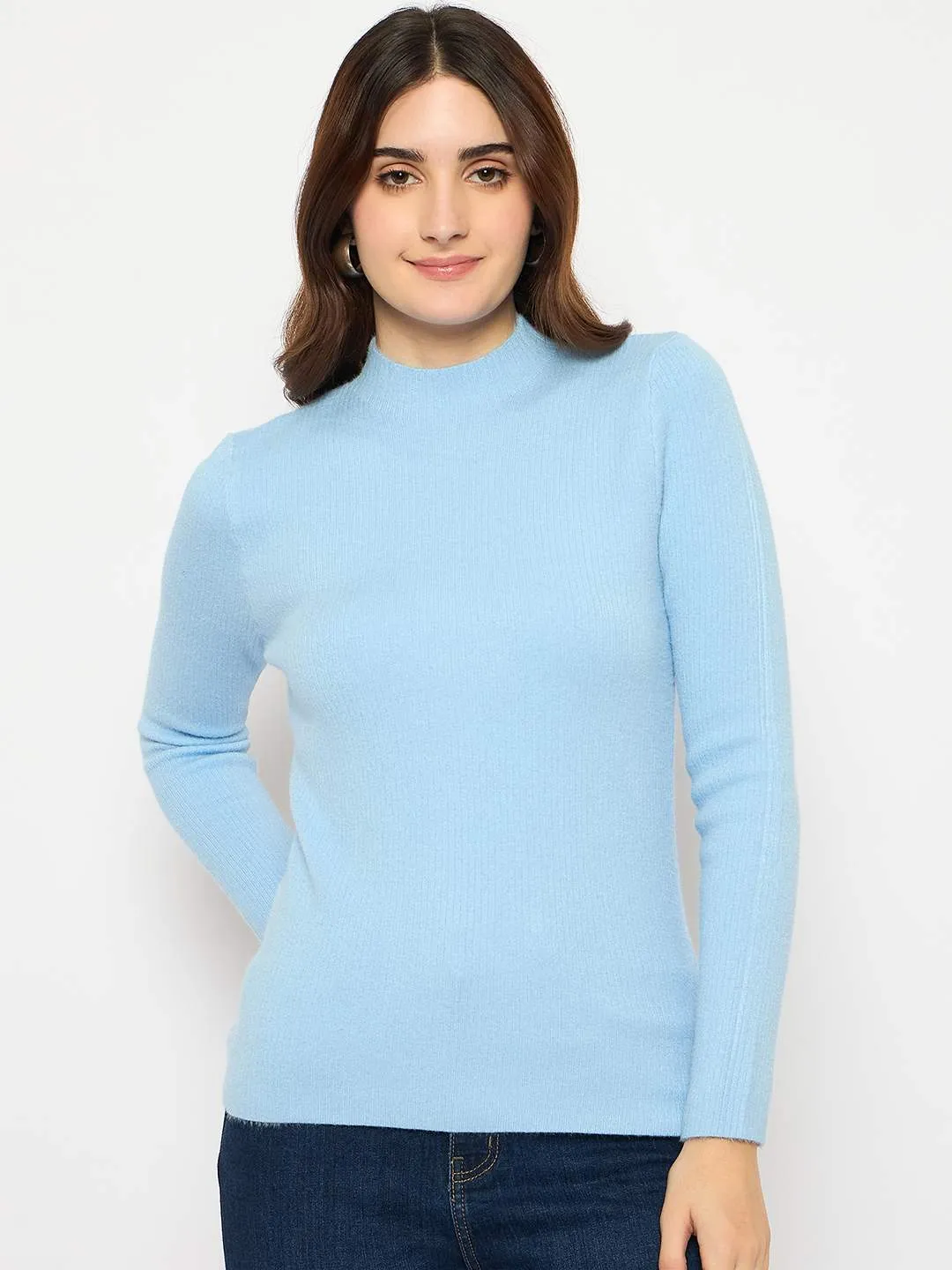 Winter Must-Have Madame Turtle Neck Full Sleeve Blue Sweater
