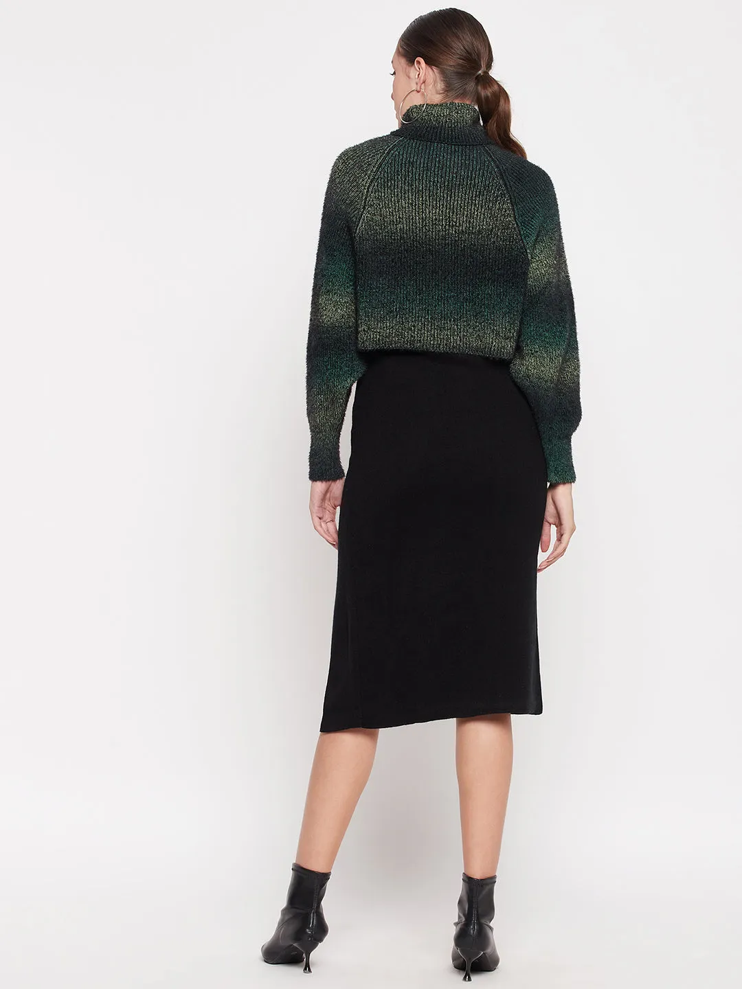 Madame Turtleneck Full Sleeve Gradient Green Sweater Versatile Performance Layered Comfort