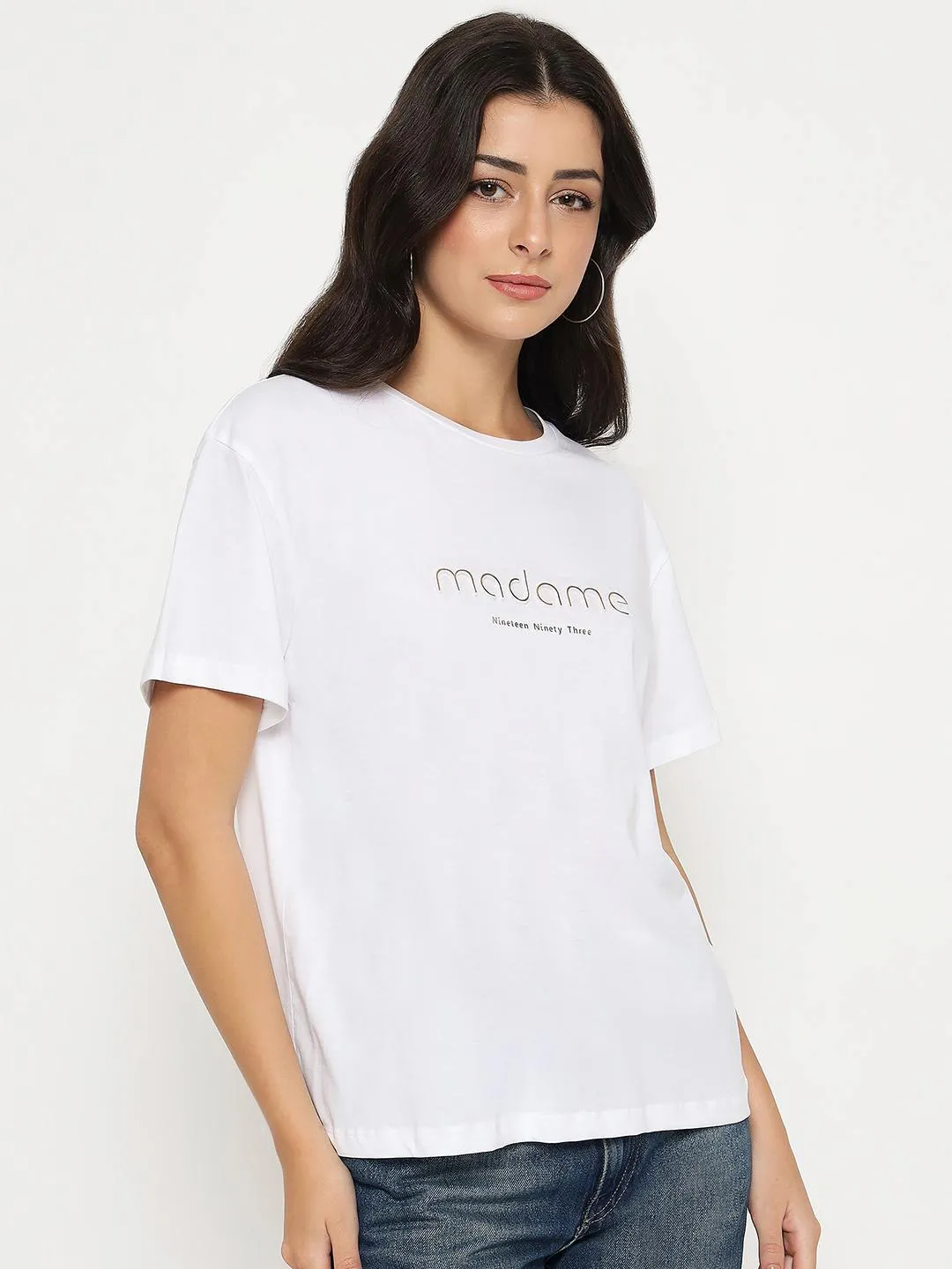 funky Madame Tyopgraphy Print White Cotton T-shirt