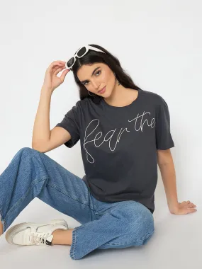 Madame Typography Print Charcoal Black Cotton T-shirt Casual Day Wear Oversized Fit