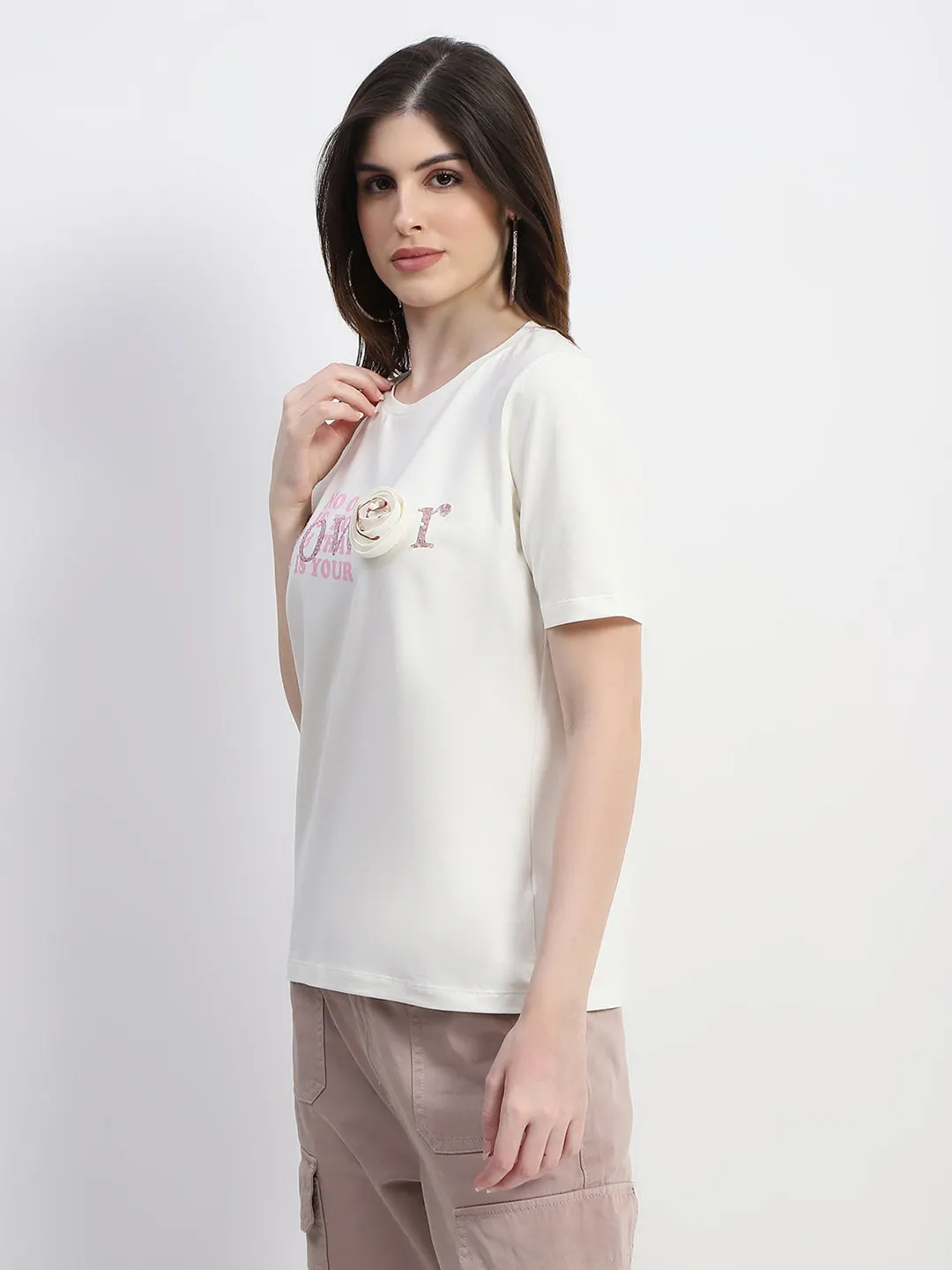 Madame Typography Print Off White Cotton T-Shirt Organic Cotton Construction