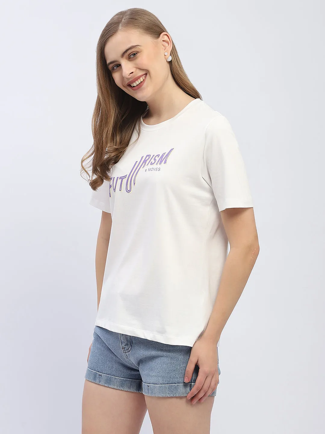 Breathable Layer Fit Cozy Comfort Fit Madame Typography White Regular T-Shirt