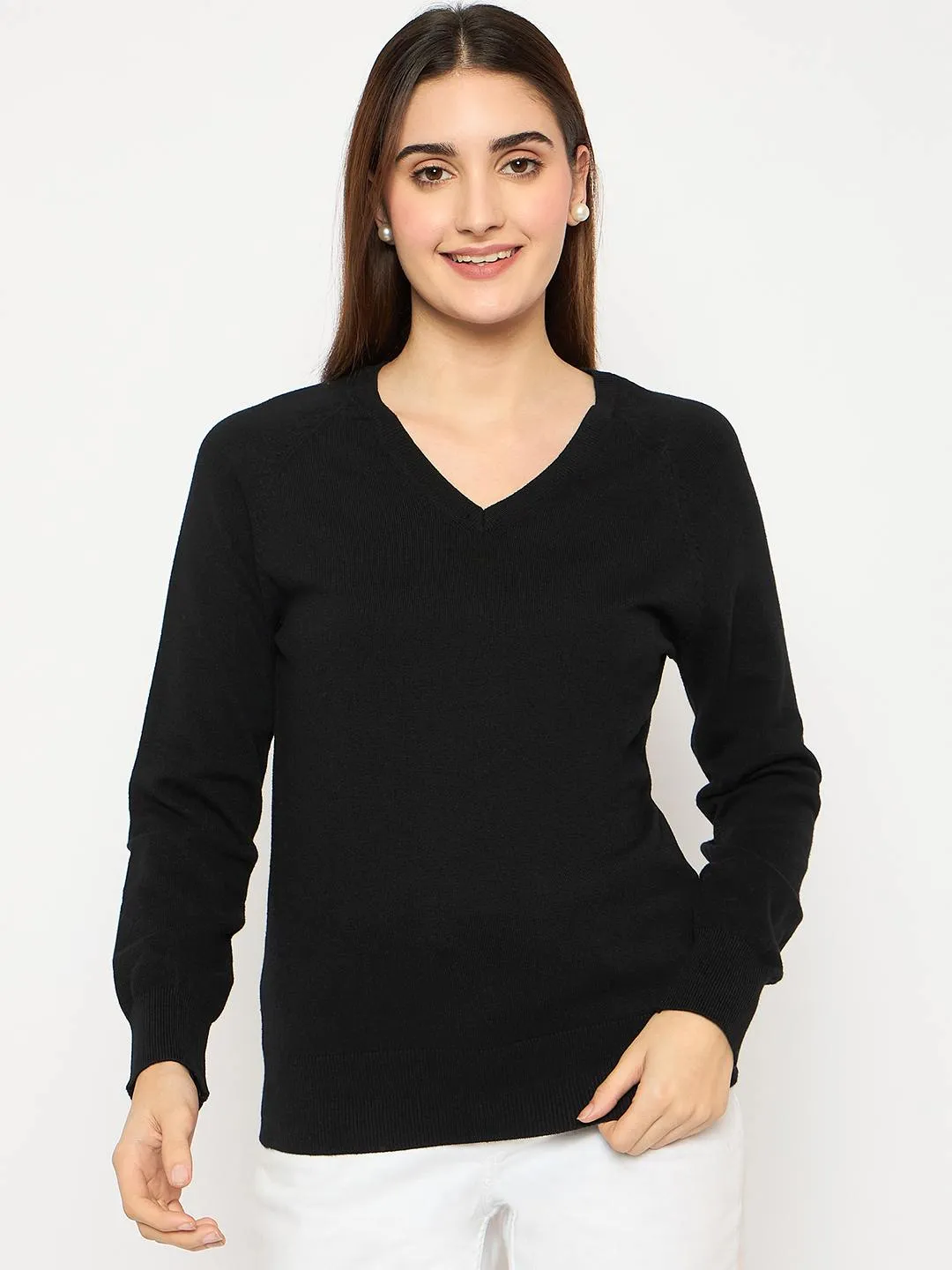 Madame V Neck Skinny Fit Black Sweater Chill Mode