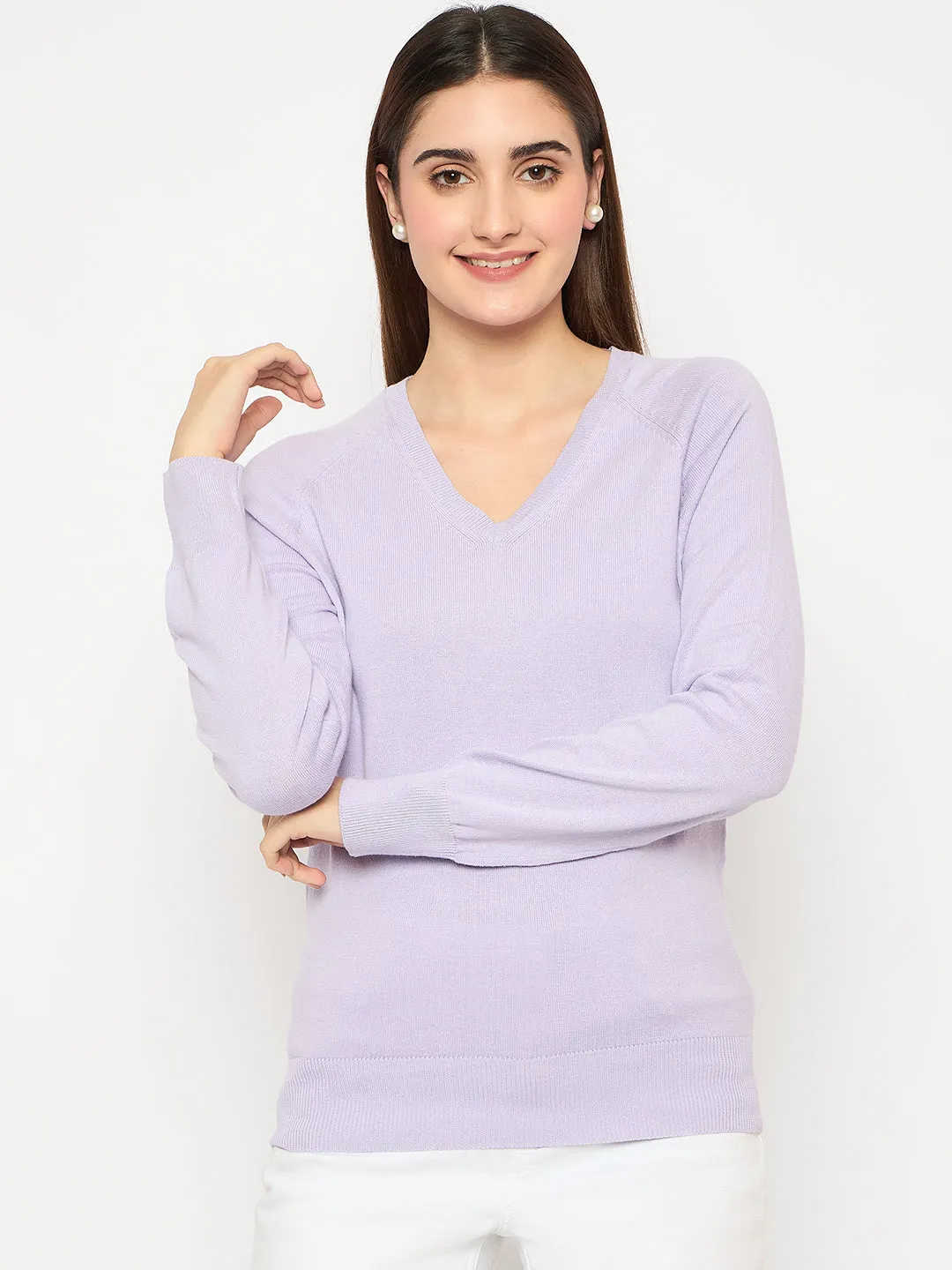 Machine washable Madame V Neck Skinny Fit Mauve Sweater