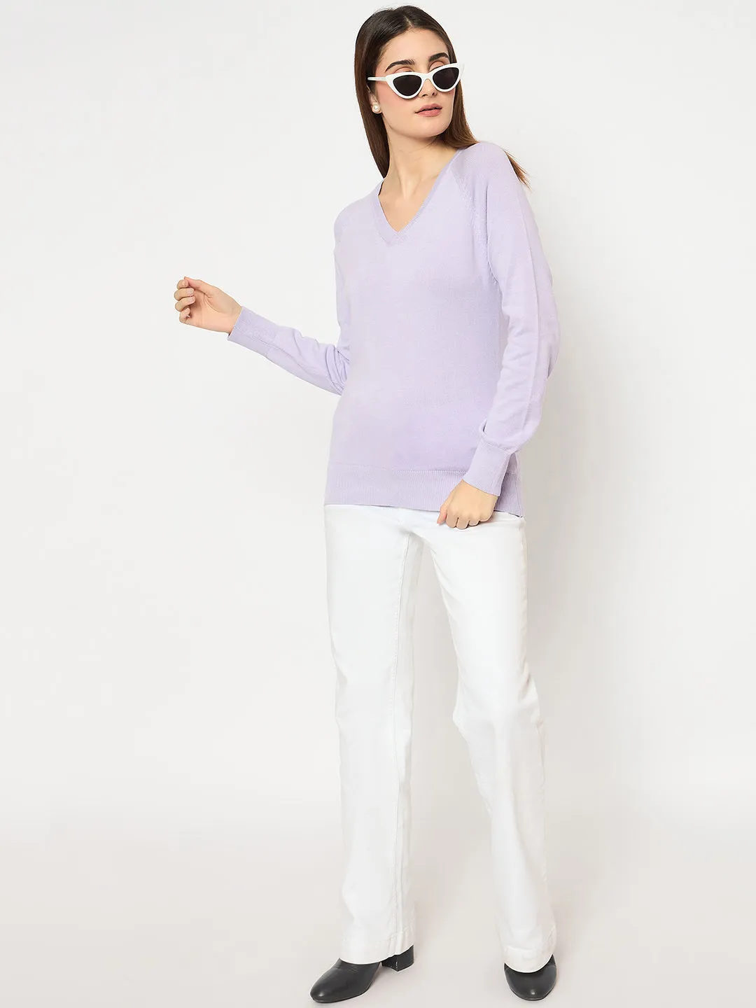 Eco Friendly Material Madame V Neck Skinny Fit Mauve Sweater