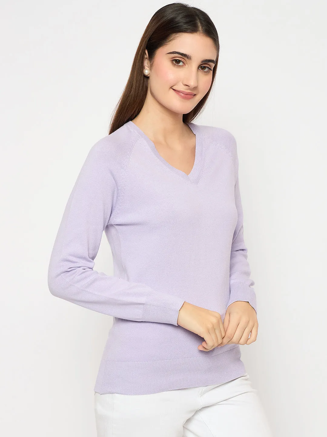 elegant design Madame V Neck Skinny Fit Mauve Sweater