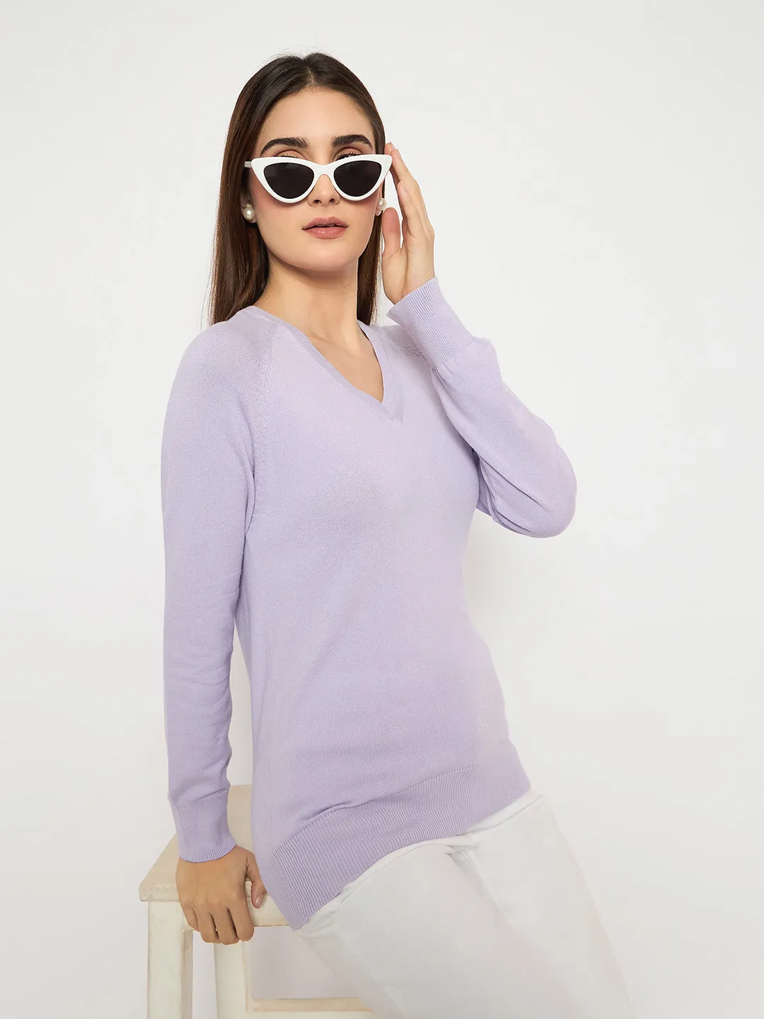 Cozy Must-Have Timeless Design Madame V Neck Skinny Fit Mauve Sweater