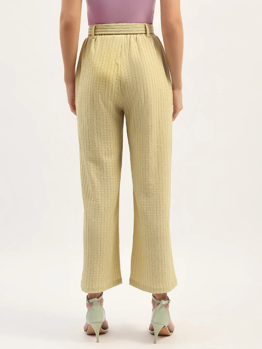 Madame Waist Belted Tapered Fit Dusty Green Trousers Tailored Fit