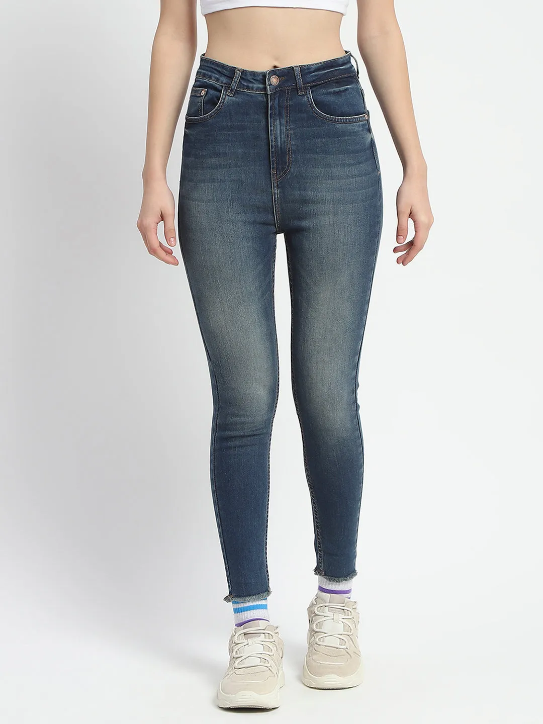 Madame Whiskered Stone Wash Green Tinted Cotton Denim Smart Casual Spring Mood Formal Fade Resistant Wash