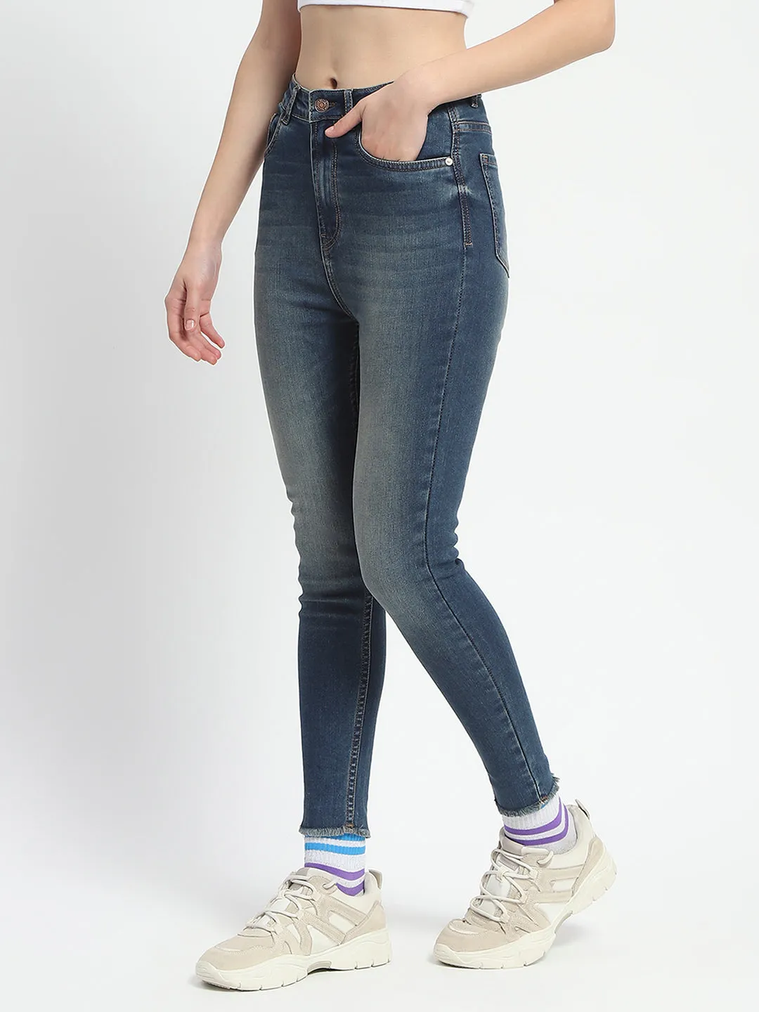 Style Focus Madame Whiskered Stone Wash Green Tinted Cotton Denim